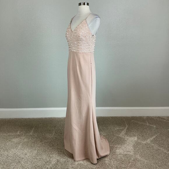 Vince Camuto Pink Sequined Evening Gown Size 10 Sleeveless V-Neck Formal Dress - Picture 4 of 11